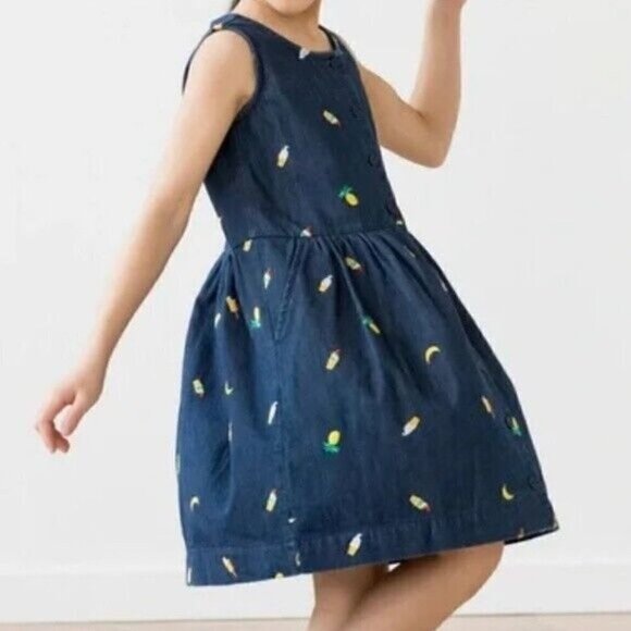 Hanna Andersson Jumper Fruit Embroidered Ice Cream Denim Dress 100cm Girl's US 4 - Picture 7 of 7